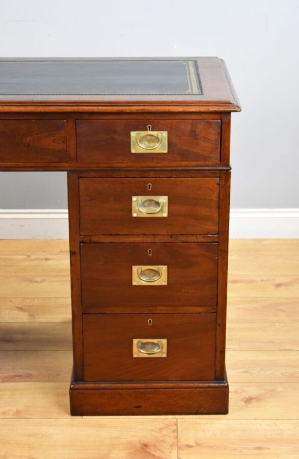 Antique Antique Mahogany Campaign Style Pedestal Desk