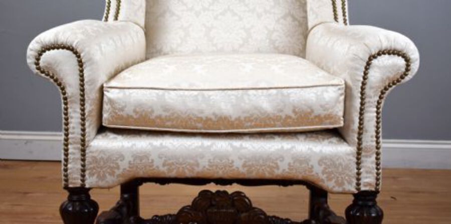 Antique 19th Century Carolean Style Wing Back Armchair