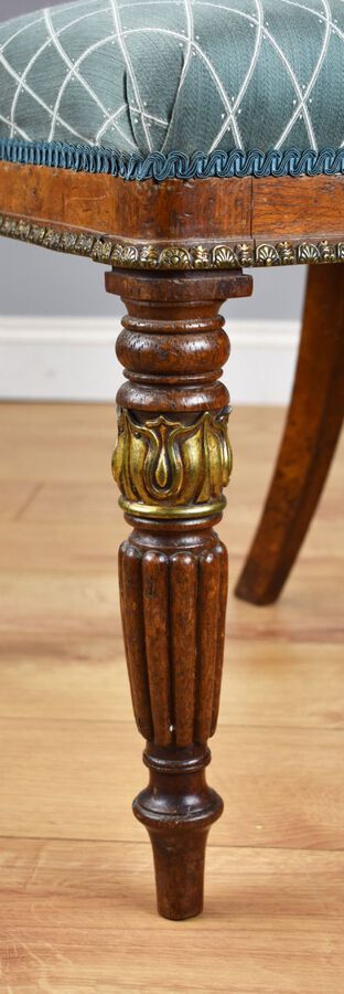 Antique Set of 4 Regency Pollard Oak and Brass Inlaid Dining Chairs
