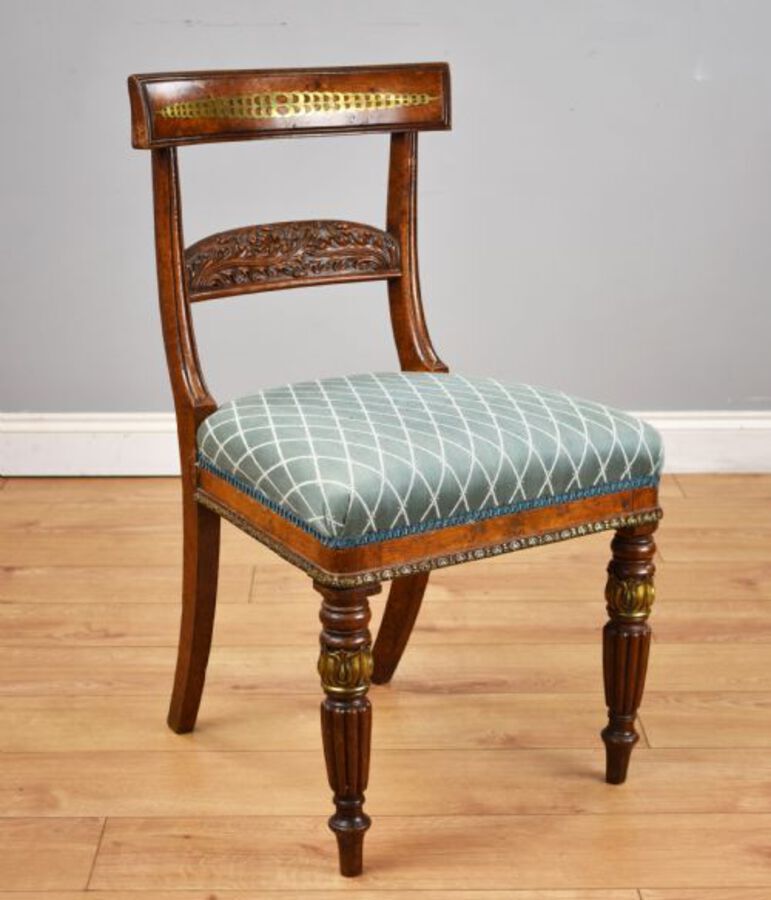 Antique Set of 4 Regency Pollard Oak and Brass Inlaid Dining Chairs