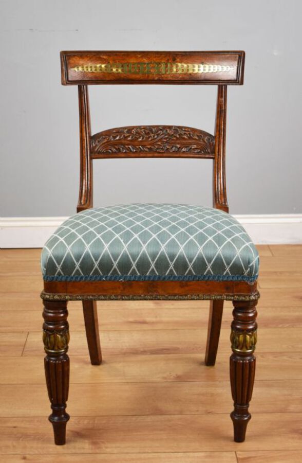Antique Set of 4 Regency Pollard Oak and Brass Inlaid Dining Chairs