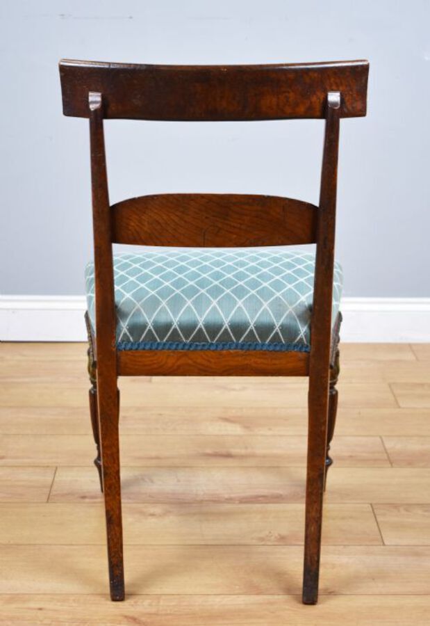 Antique Set of 4 Regency Pollard Oak and Brass Inlaid Dining Chairs