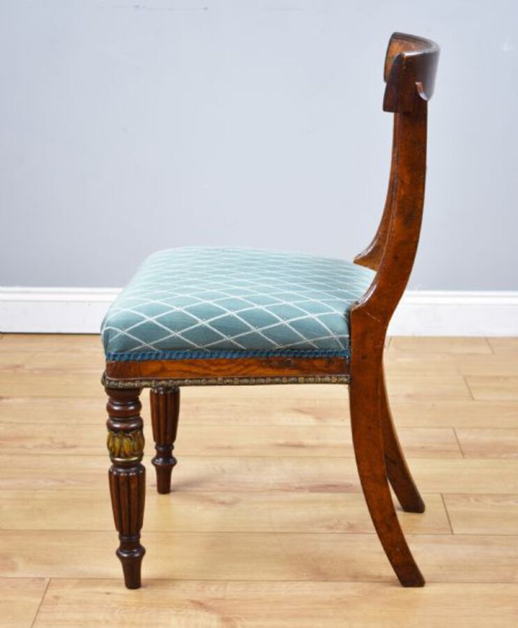 Antique Set of 4 Regency Pollard Oak and Brass Inlaid Dining Chairs