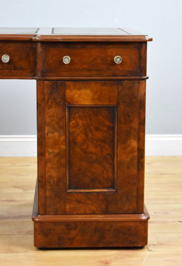 Antique Victorian Burr Walnut Pedestal Desk