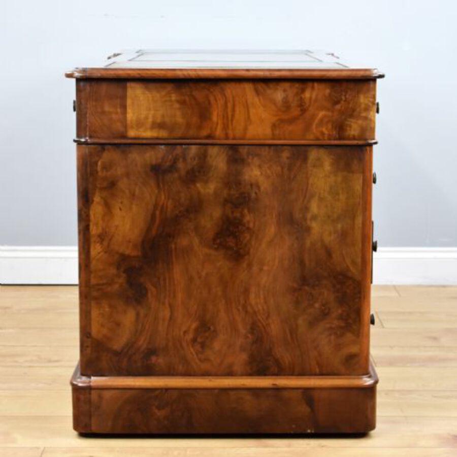 Antique Victorian Burr Walnut Pedestal Desk
