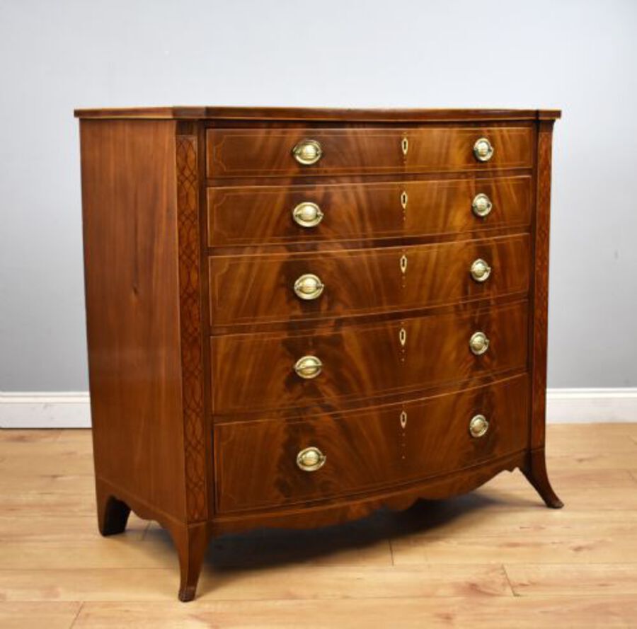George III Mahogany Inlaid Bow Front Chest