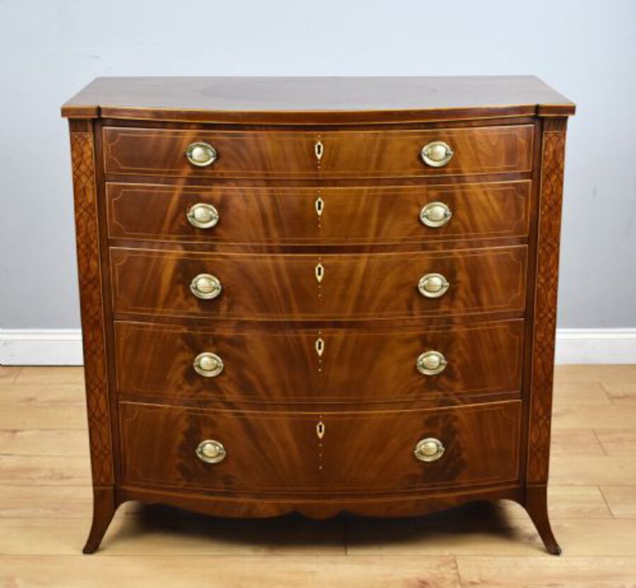 Antique George III Mahogany Inlaid Bow Front Chest