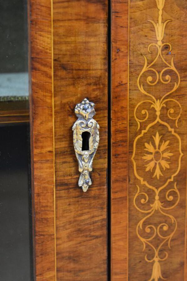 Antique Pair of Victorian Walnut Inlaid Pier Cabinets