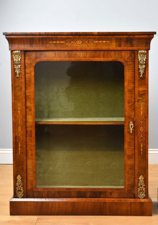 Antique Pair of Victorian Walnut Inlaid Pier Cabinets