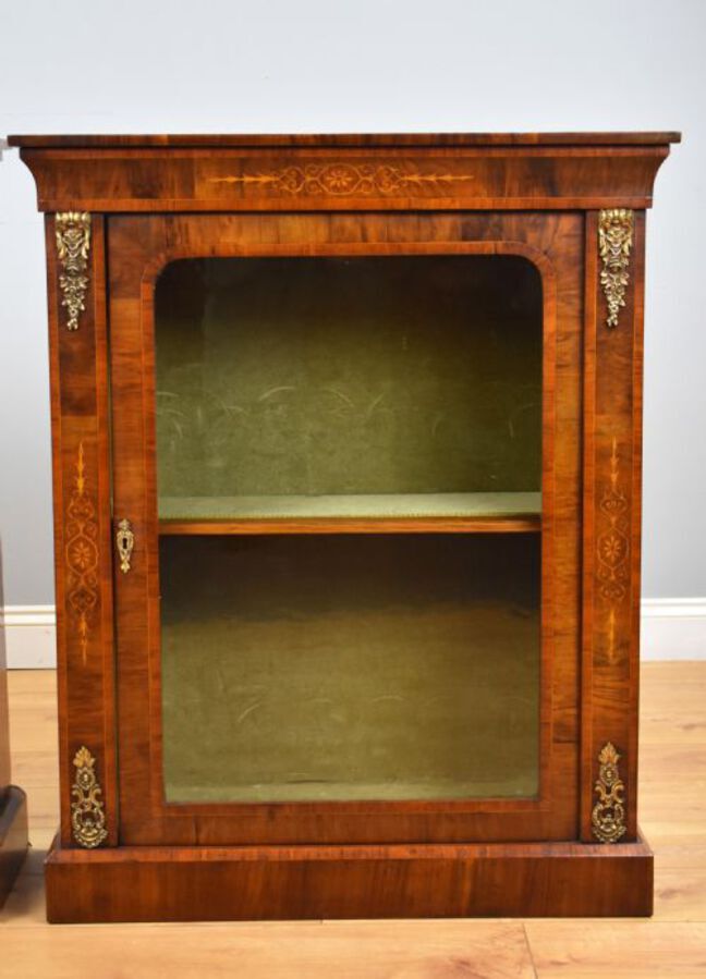 Antique Pair of Victorian Walnut Inlaid Pier Cabinets