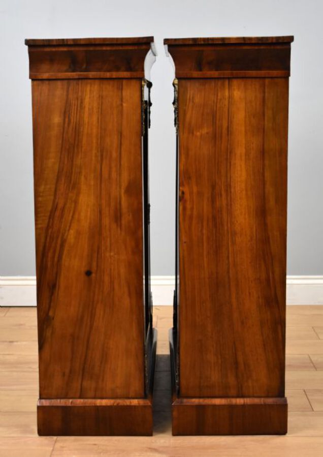 Antique Pair of Victorian Walnut Inlaid Pier Cabinets