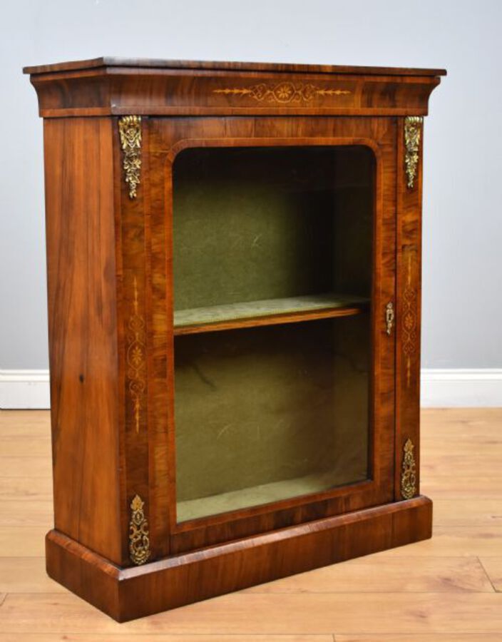 Antique Pair of Victorian Walnut Inlaid Pier Cabinets