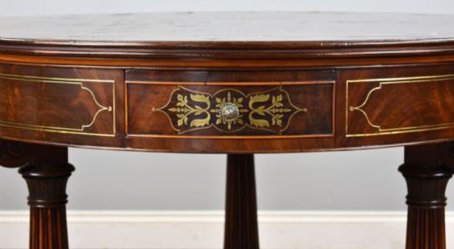 Antique Regency Flame Mahogany Brass Inlaid Drum Table