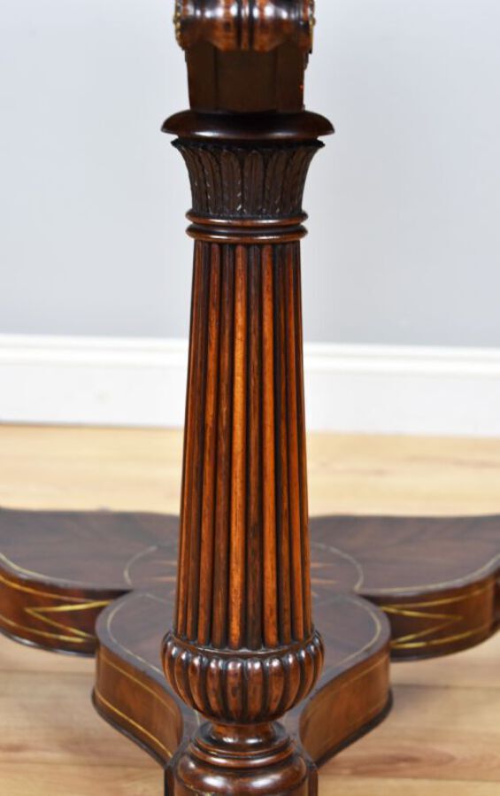 Antique Regency Flame Mahogany Brass Inlaid Drum Table