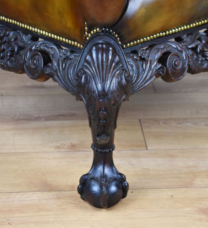 Antique Pair of Victorian Hand Dyed Leather Wing Back Armchairs