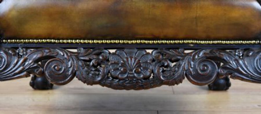 Antique Pair of Victorian Hand Dyed Leather Wing Back Armchairs