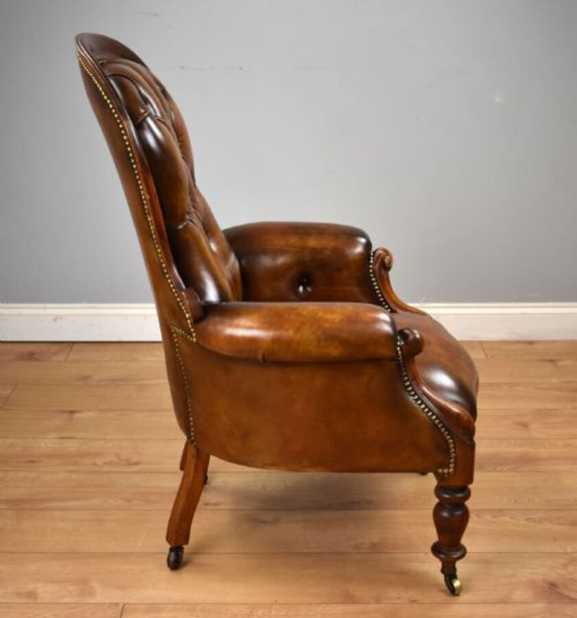 Antique Victorian Mahogany Hand Dyed Leather Armchair