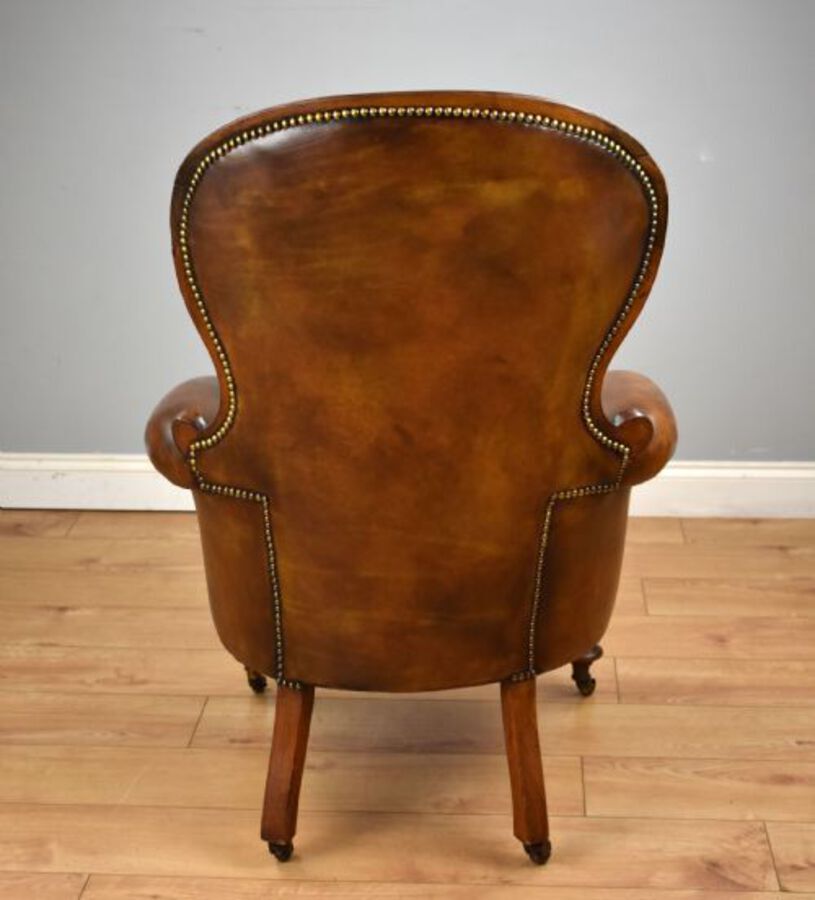 Antique Victorian Mahogany Hand Dyed Leather Armchair