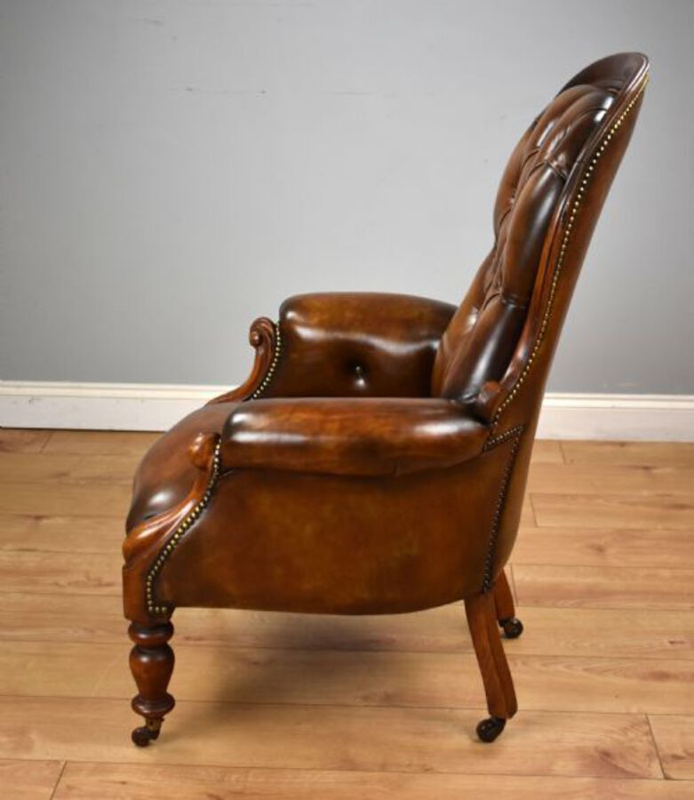 Antique Victorian Mahogany Hand Dyed Leather Armchair