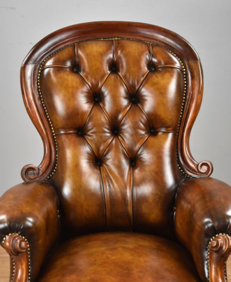 Antique Victorian Mahogany Hand Dyed Leather Armchair