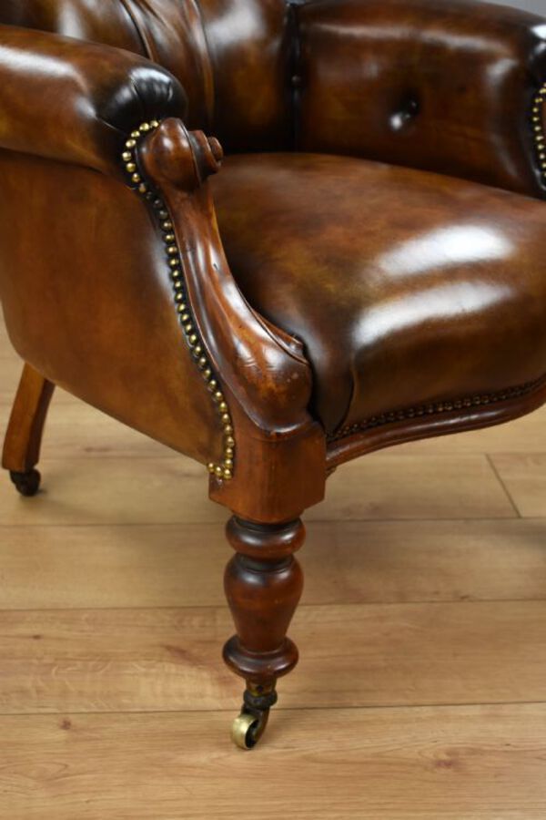Antique Victorian Mahogany Hand Dyed Leather Armchair