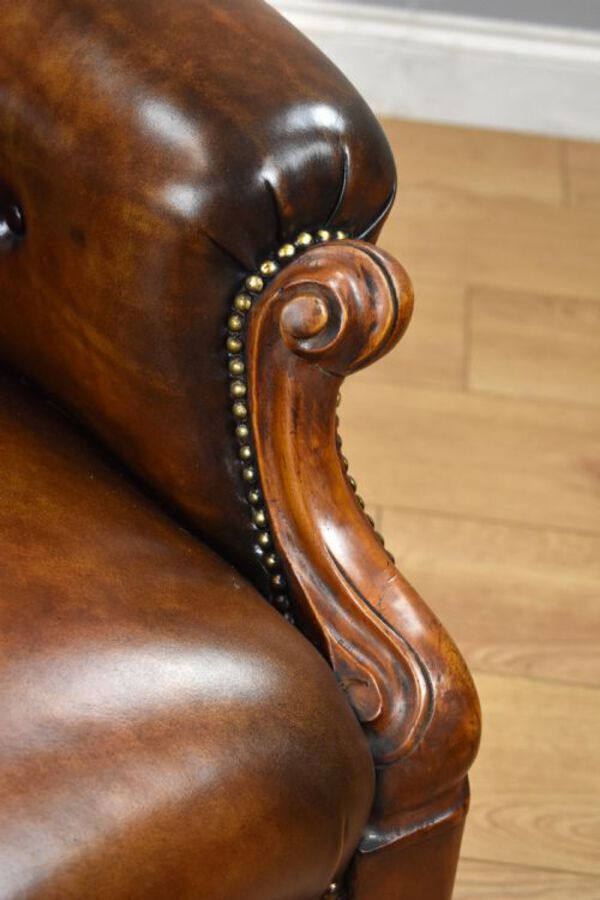 Antique Victorian Mahogany Hand Dyed Leather Armchair