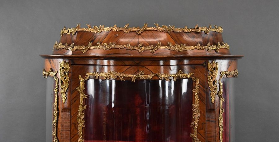 Antique 19th Century French Rosewood & Marquetry Serpentine Vitrine