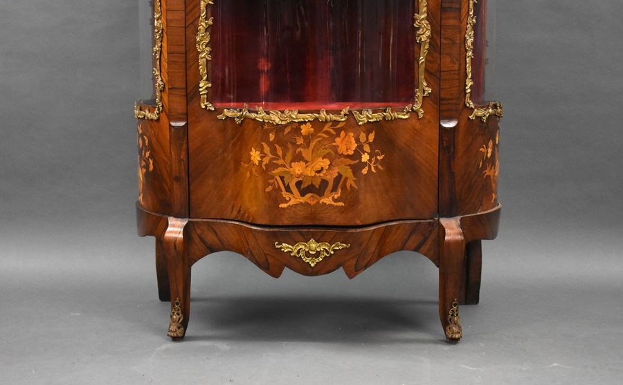 Antique 19th Century French Rosewood & Marquetry Serpentine Vitrine