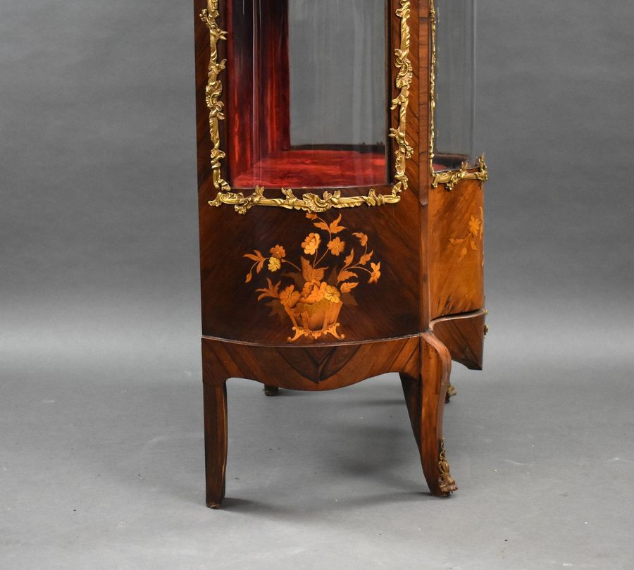 Antique 19th Century French Rosewood & Marquetry Serpentine Vitrine