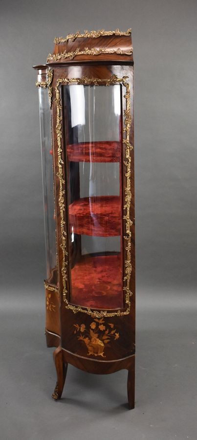 Antique 19th Century French Rosewood & Marquetry Serpentine Vitrine