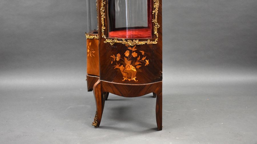 Antique 19th Century French Rosewood & Marquetry Serpentine Vitrine