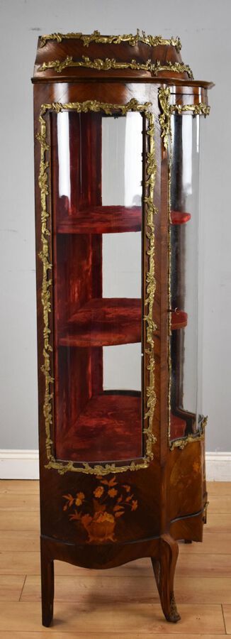 Antique 19th Century French Rosewood & Marquetry Serpentine Vitrine