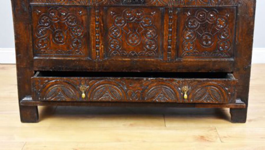 Antique 17th Century Carved Oak Coffer