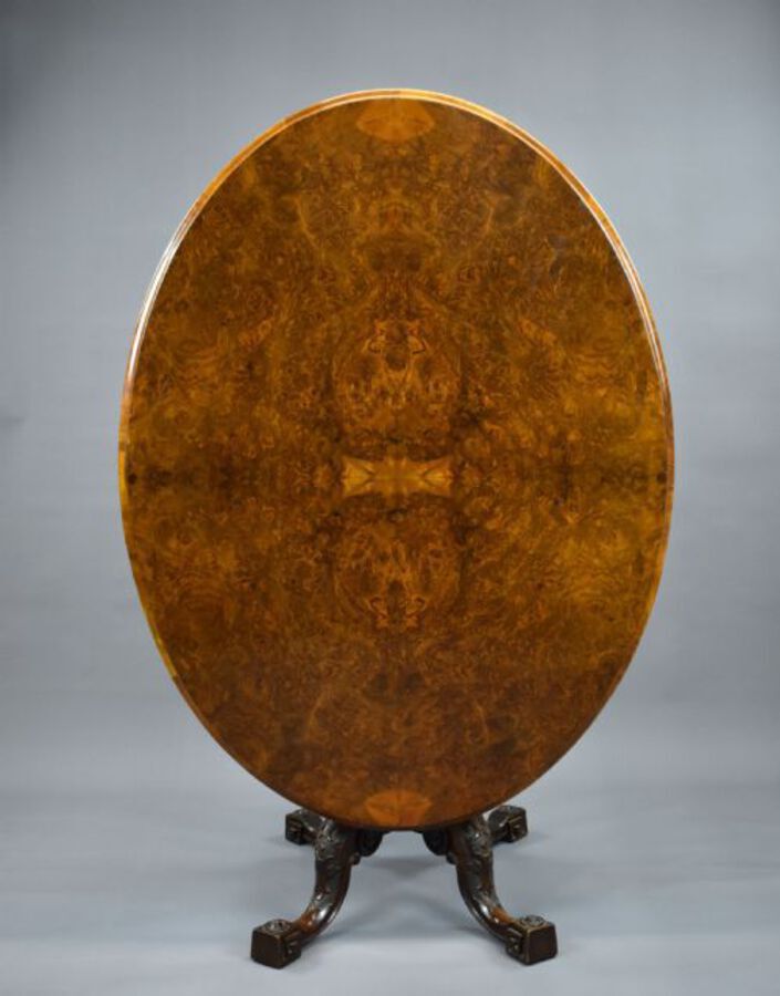Antique Victorian Burr Walnut Oval Loo Table