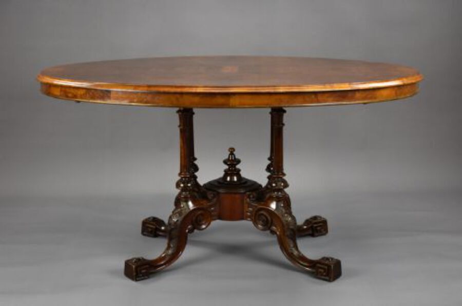 Antique Victorian Burr Walnut Oval Loo Table