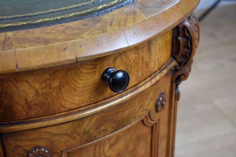 Antique Victorian Burr Walnut Kidney Shaped Desk