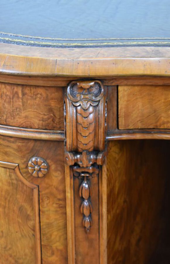 Antique Victorian Burr Walnut Kidney Shaped Desk