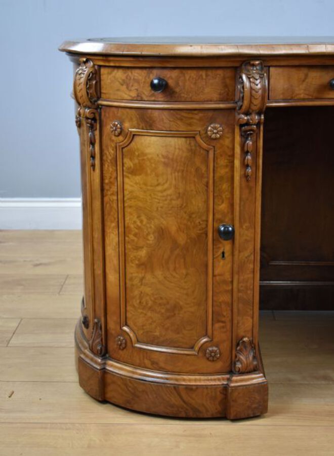 Antique Victorian Burr Walnut Kidney Shaped Desk