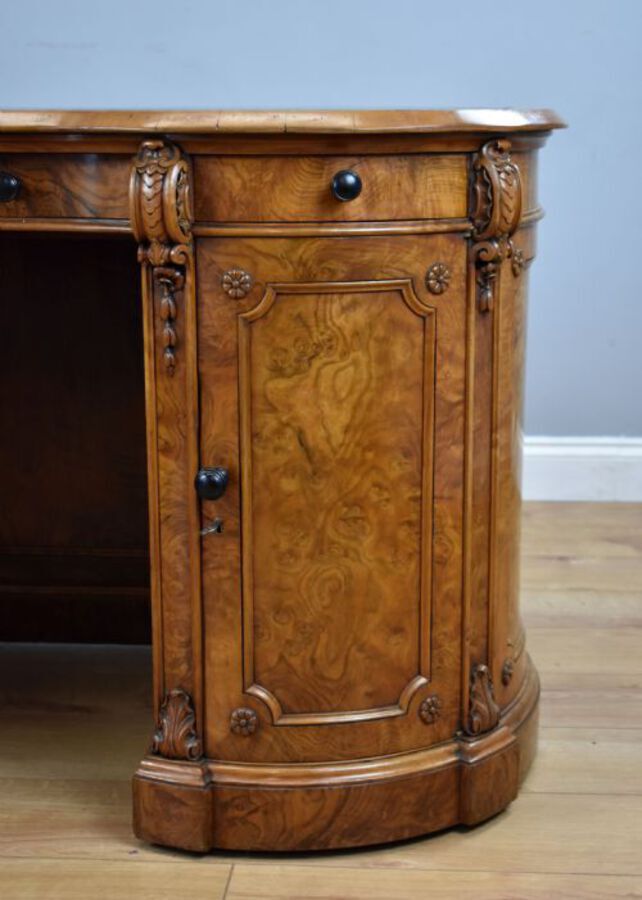 Antique Victorian Burr Walnut Kidney Shaped Desk