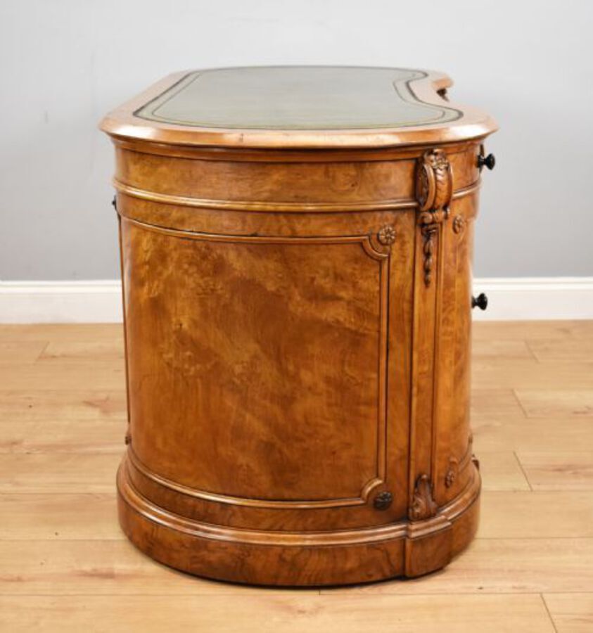 Antique Victorian Burr Walnut Kidney Shaped Desk