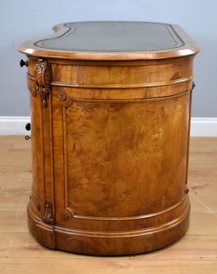 Antique Victorian Burr Walnut Kidney Shaped Desk