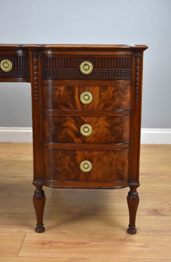 Antique Edwardian Flame Mahogany Writing Table by Waring & Gillows