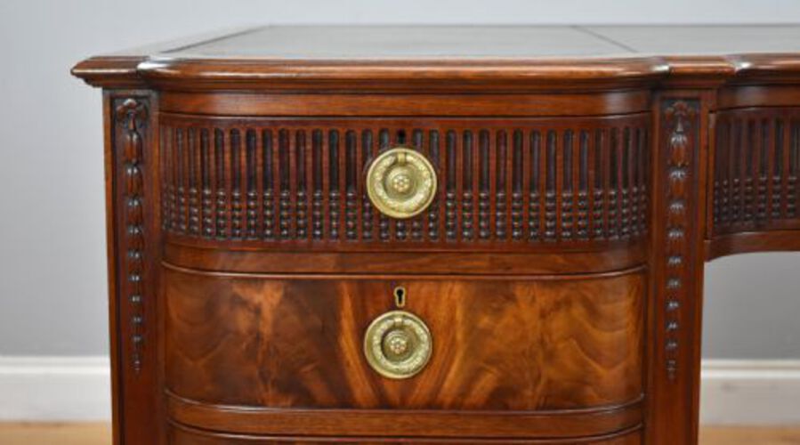 Antique Edwardian Flame Mahogany Writing Table by Waring & Gillows