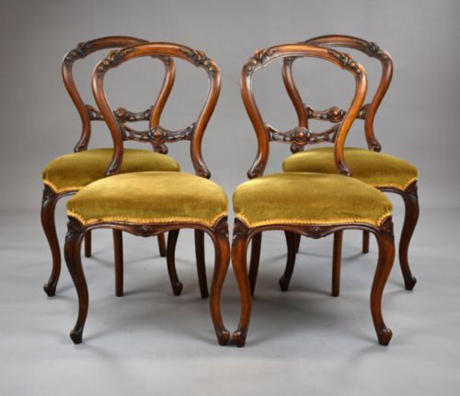 Set Four Victorian Walnut Dining Chairs