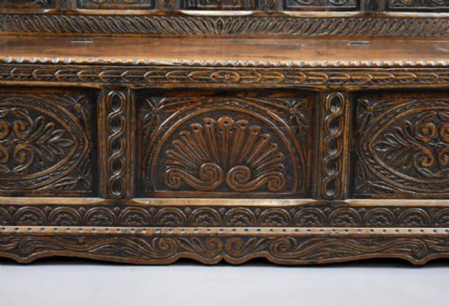 Antique 19th Century Carved Oak Bench