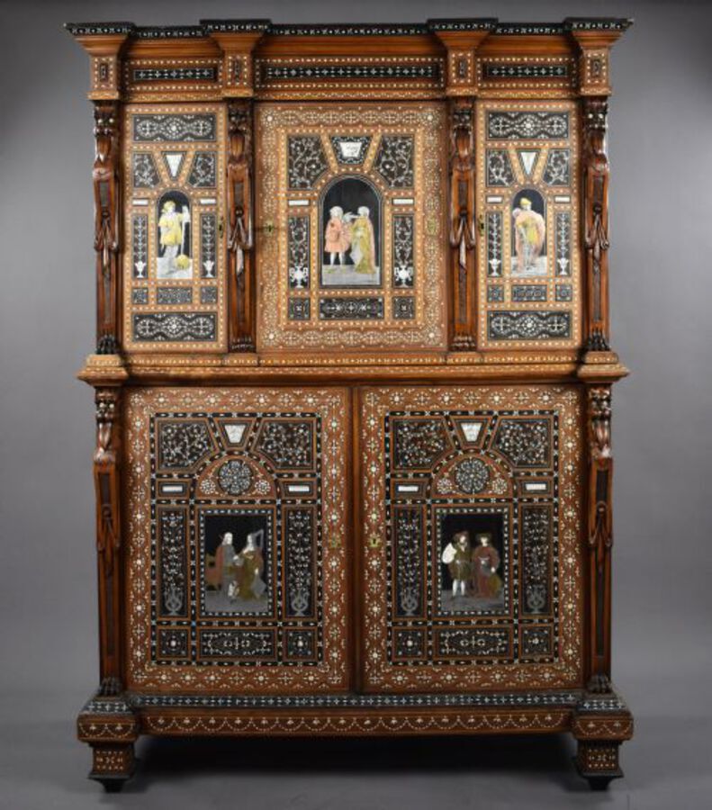 19th Century Profusely Inlaid Mahogany Cabinet