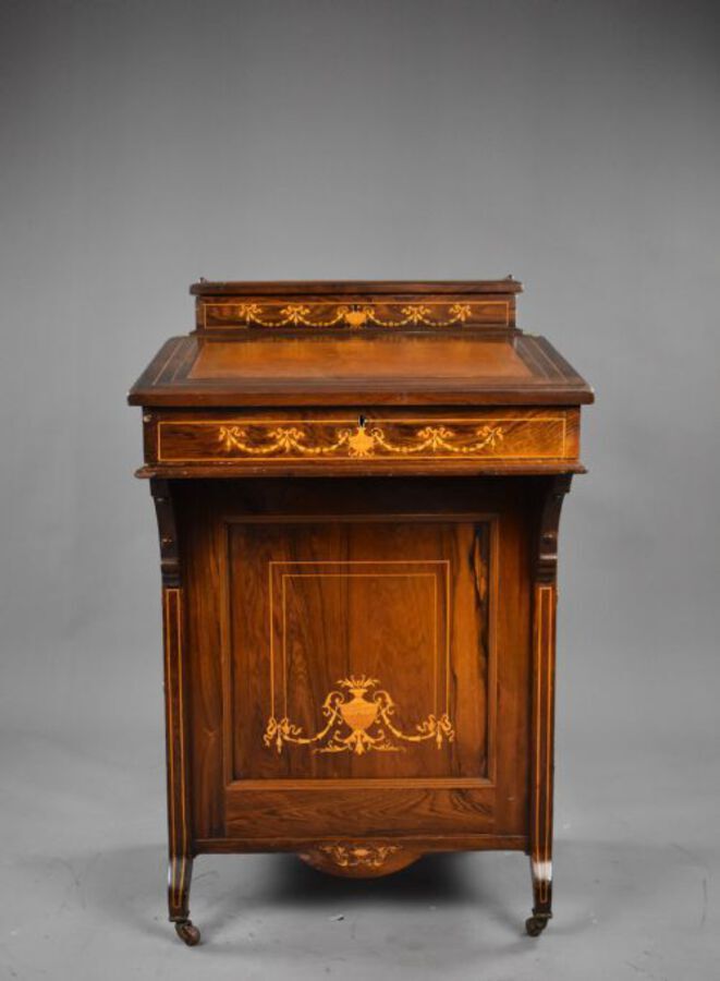 Antique Victorian Rosewood Inlaid Davenport