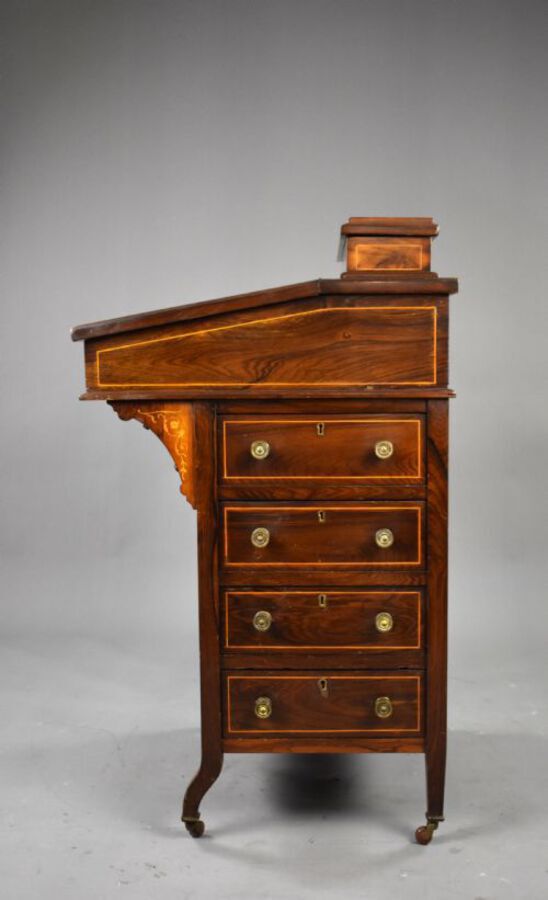 Antique Victorian Rosewood Inlaid Davenport