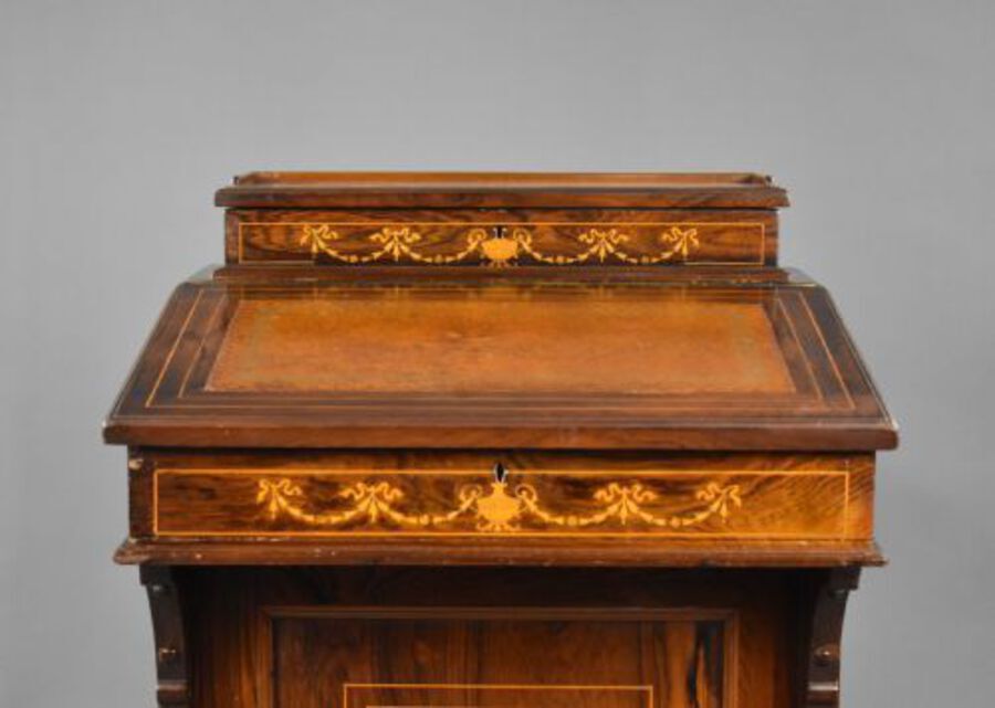 Antique Victorian Rosewood Inlaid Davenport