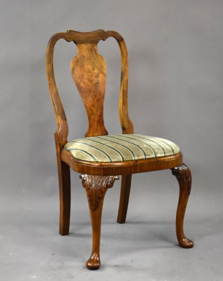 Antique Queen Anne Style Burr Walnut Table & Chairs